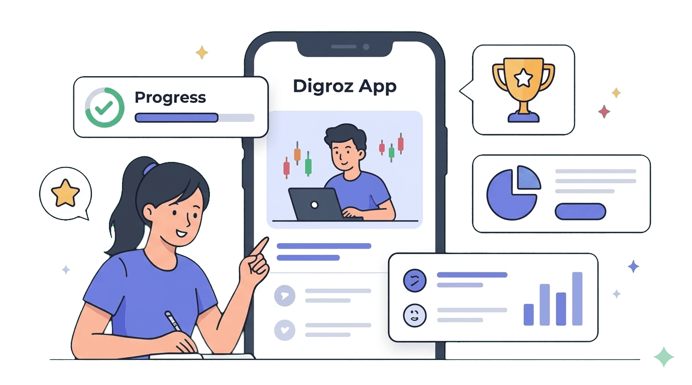 Digroz Learning Platform Highlights and App Interface